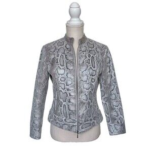 Ruby Road Petite Size 8P Faux Snake Skin Full Zip Jacket Gray/Black